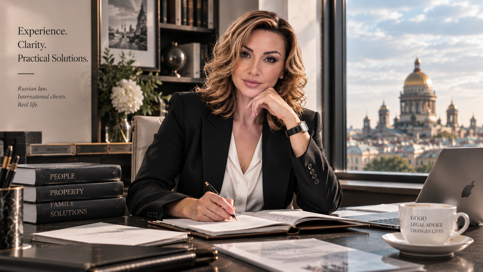 Russian inheritance lawyer Olga Sverchkova reviewing inheritance case documents